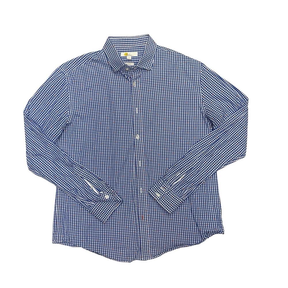 Boden Gingham Blue Button Up Collard Shirt Slim Fit Men’s Size Large 100% Cotton